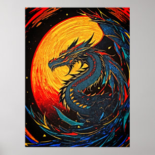 Majestic Moonlit Dragon - Retro Art Poster