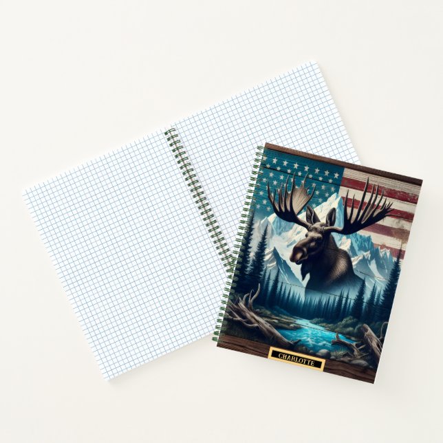 Majestic moose against a serene alpine backdrop notebook (Inside)