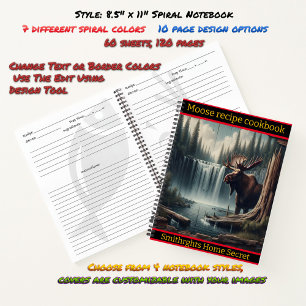 Majestic moose beside a tranquil waterfall at dusk notebook