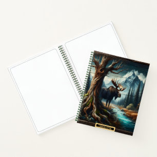 Majestic moose by a serene river in the wilderness notebook