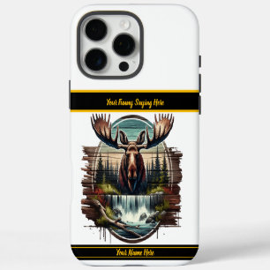 Majestic moose by a serene waterfall at dawn iPhone 16 pro max case