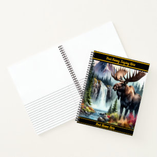 Majestic moose by a serene waterfall in autumn notebook