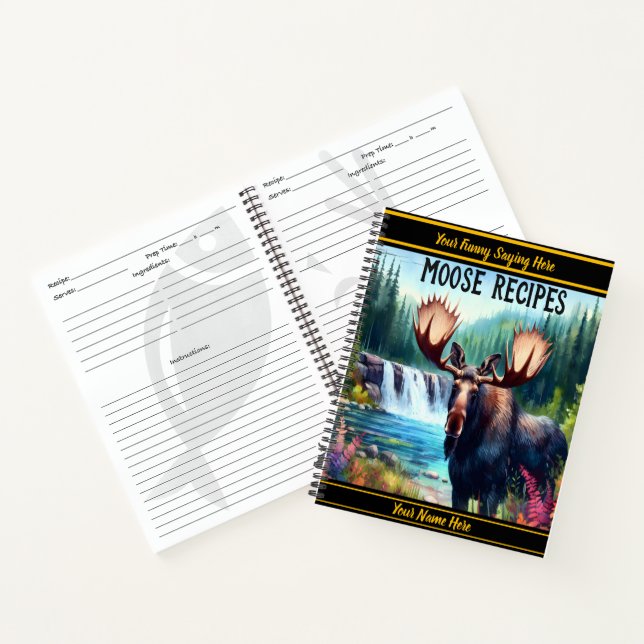 Majestic moose by a tranquil waterfall in autumn notebook (Inside)