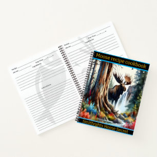 Majestic moose by the tranquil forest waterfall notebook