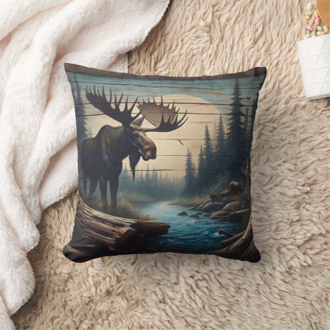 Majestic Moose by Tranquil River at Dusk Throw Pillow (Blanket)