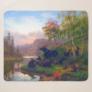 Majestic Moose in a Swedish Autumn Landscape Sherpa Blanket
