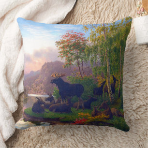Majestic Moose in a Swedish Autumn Landscape Throw Pillow