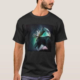 Majestic moose moonlight northern light scandinavi T-Shirt