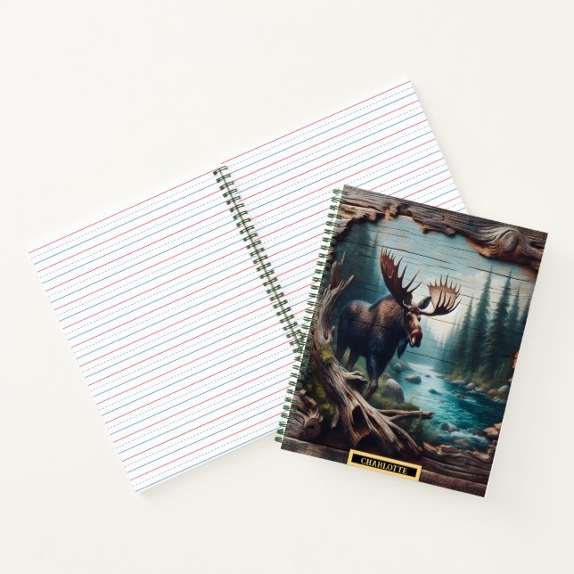 Majestic moose near a serene river in the woods notebook (Inside)