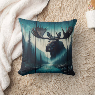 Majestic Moose Overlooking Serene River Landscape Throw Pillow