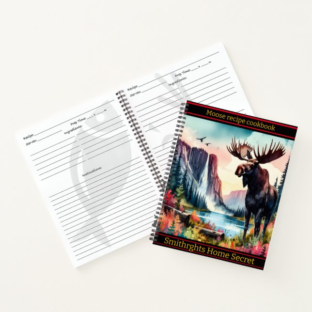 Majestic moose standing by a serene mountain lake notebook (Inside)