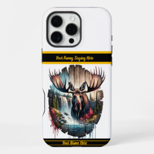 Majestic moose standing near a cascading waterfall iPhone 16 pro max case