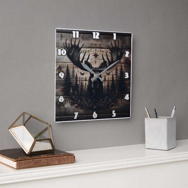 Majestic Moose Wall Art With Nature Background Square Wall Clock (Office)