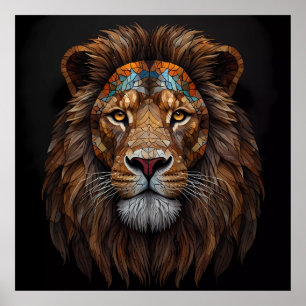 Majestic Mosaic Lion Head Poster