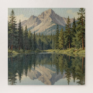 Majestic Mountain Lake Reflection Jigsaw Puzzle