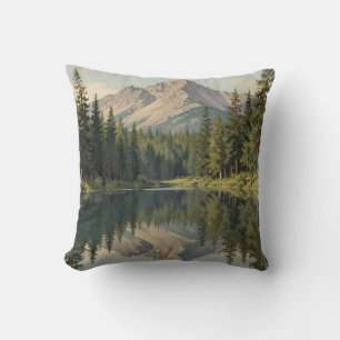 Majestic Mountain Lake Reflection Throw Pillow