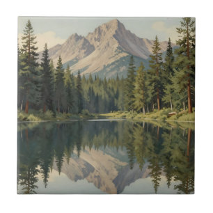 Majestic Mountain Lake Reflection Tile