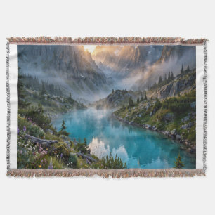 Majestic Mountain Lake Sunrise Throw Blanket