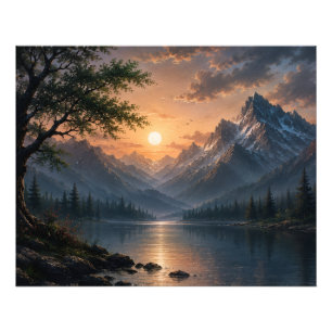 Majestic Mountain Lake Sunset Canvas Wall Art