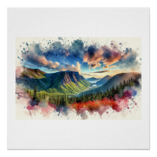 Majestic Mountain Landscape at Sunset,  Poster