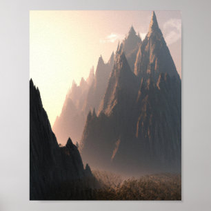 Majestic Mountain Landscape Golden Hour Sunrise Poster