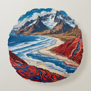 Majestic Mountain Landscape with Vibrant Colours Round Pillow
