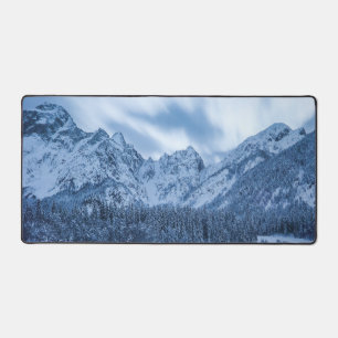 Majestic mountain Mangart reflection Fusine lake Desk Mat