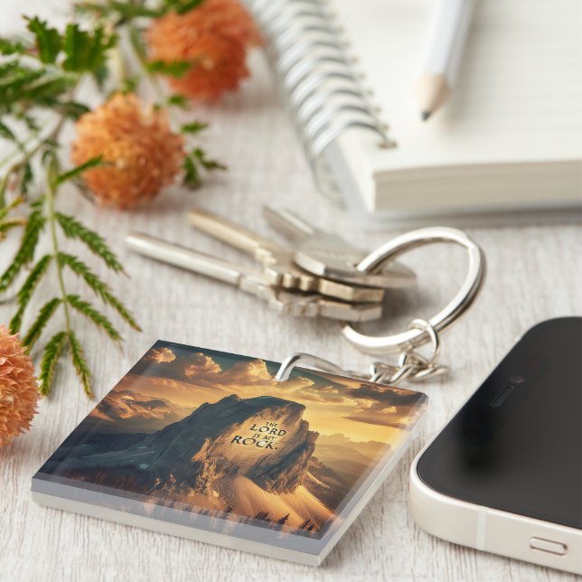 Majestic Mountain: The Lord Is My Rock Keychain (Front Right)