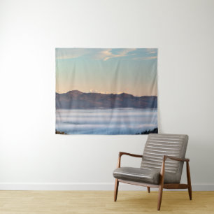 Majestic mountain Triglav with fog in valley Tapestry