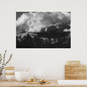 Majestic mountain underneath clouds poster