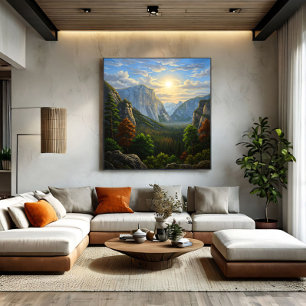 Majestic Mountain Valley Sunset Landscape Canvas Print