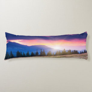 Majestic mountains landscape under morning sky body pillow