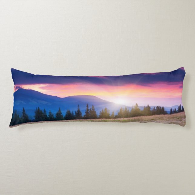Majestic mountains landscape under morning sky body pillow (Front)