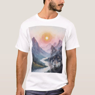 Majestic Mountains with illusion of wolf T-Shirt