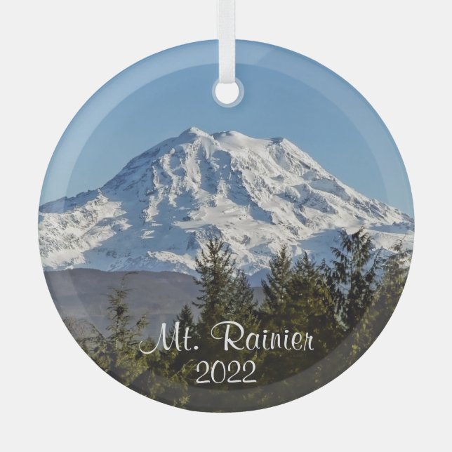 Majestic Mt. Rainier, WA Glass Ornament (Front)