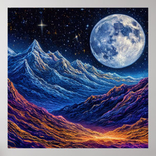 Majestic Night Sky Over Snow-Capped Mountains Poster