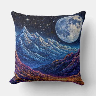 Majestic Night Sky Over Snow-Capped Mountains Throw Pillow