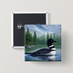 Majestic Northern Wilderness Loon  2 Inch Square Button
