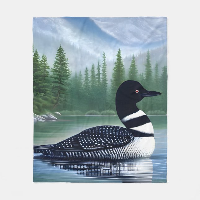 Majestic Northern Wilderness Loon  Fleece Blanket (Front)