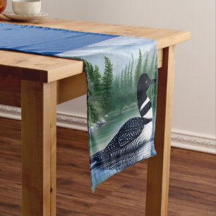 Majestic Northern Wilderness Loon Short Table Runner
