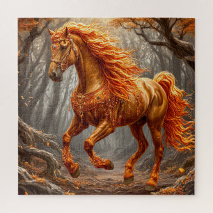 Majestic Orange Horse in Autumn Forest Jigsaw Puzzle