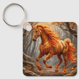 Majestic Orange Horse in Autumn Forest Keychain