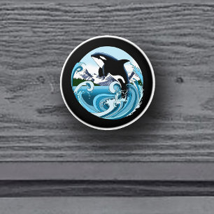 Majestic Orca Killer Whale Blue Waves Ocean Ceramic Knob