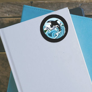 Majestic Orca Killer Whale Blue Waves Ocean Classic Round Sticker
