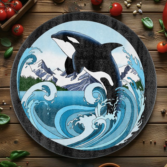 Majestic Orca Killer Whale Blue Waves Ocean Cutting Board (Creator Uploaded)