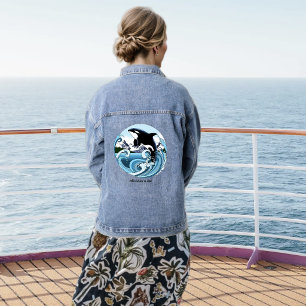 Majestic Orca Killer Whale Blue Waves Ocean Denim Jacket