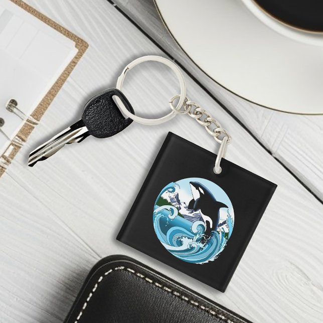 Majestic Orca Killer Whale Blue Waves Ocean Keychain (Creator Uploaded)