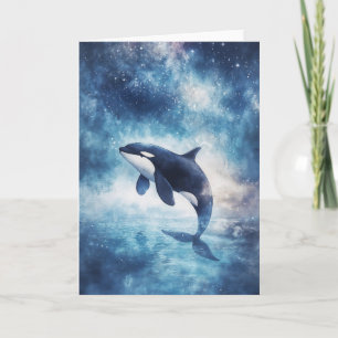 Majestic Orca Rising Among the Stars Card