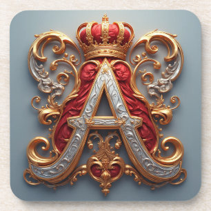 Majestic Ornate Letter A with Crown Coaster