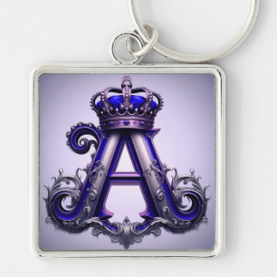 Majestic Ornate Letter A with Crown Keychain